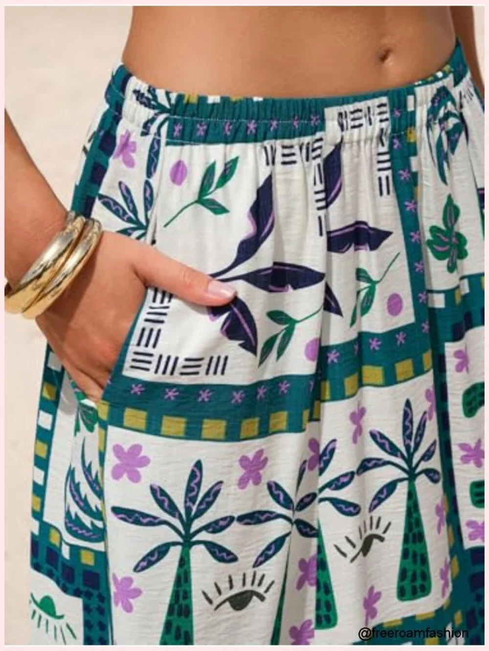 Women's Floral Maxi Skirt with Pockets Elastic Waist A-Line Boho for Beach